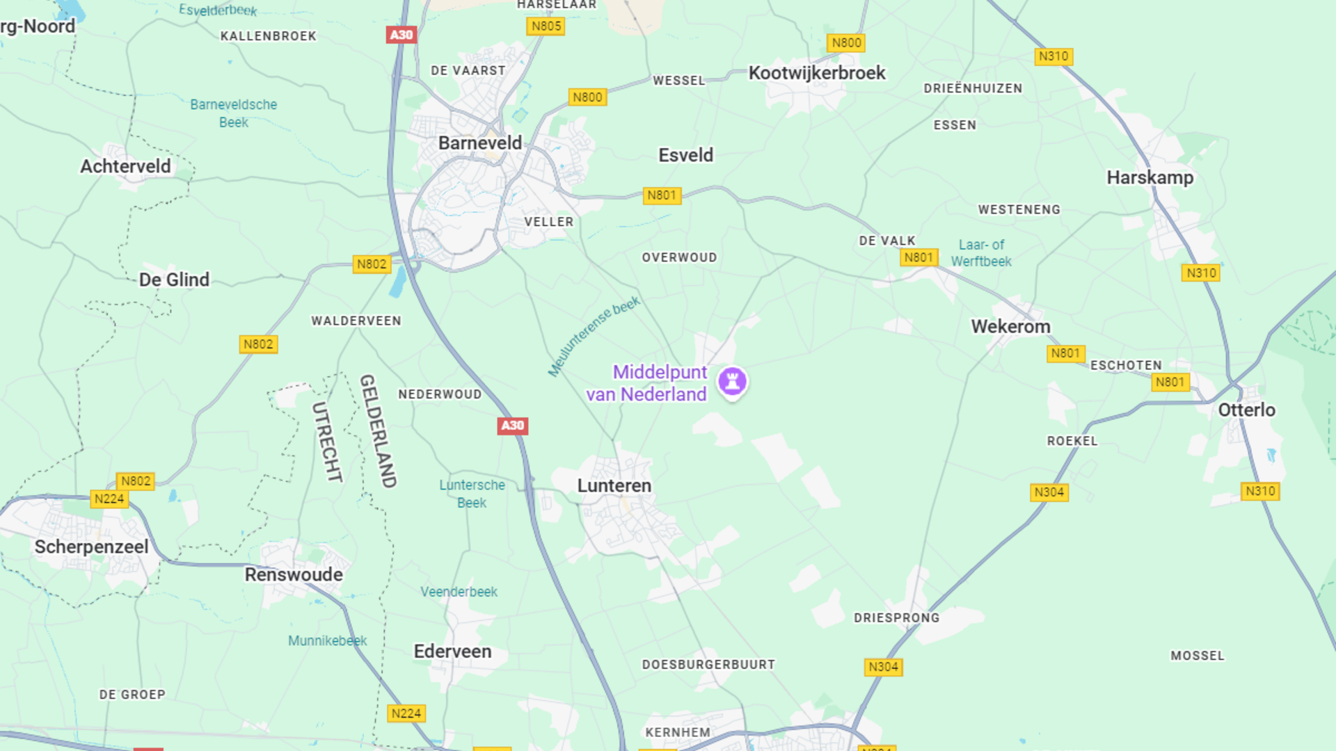 Uitsnede van kaart, we zien hier omgeving Ede idbv de A30.